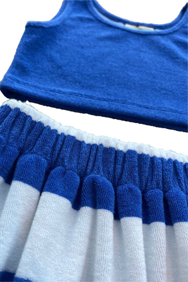 ÇİZGİLİ HAVLU KUMAŞ ETEK VE BRA TAKIM