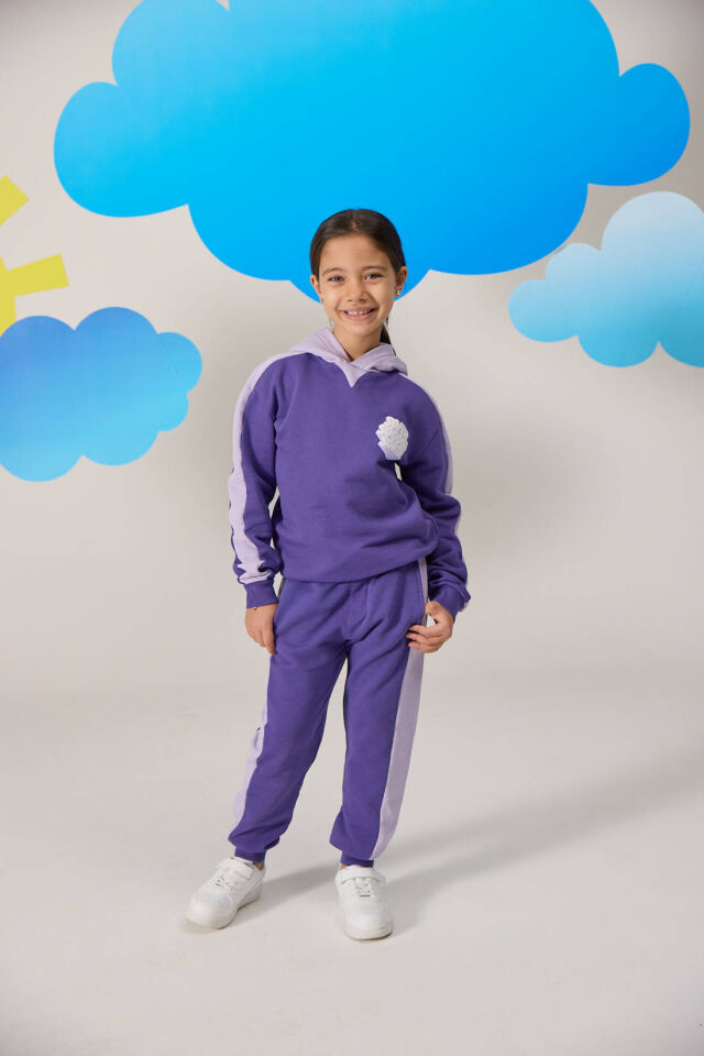 ''SO FAR SO GOOD'' BASKILI MOR SWEATSHIRT VE PANTOLON TAKIM