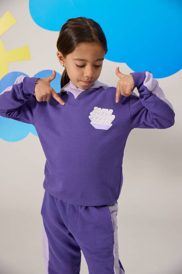 ''SO FAR SO GOOD'' BASKILI MOR SWEATSHIRT VE PANTOLON TAKIM