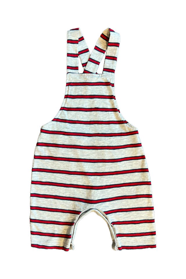 GRİ KIRMIZI ÇİZGİLİ UNISEX BEBEK SALOPET