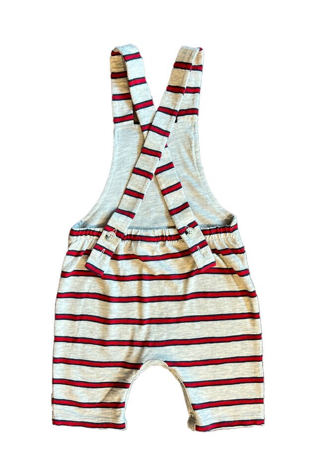 GRİ KIRMIZI ÇİZGİLİ UNISEX BEBEK SALOPET