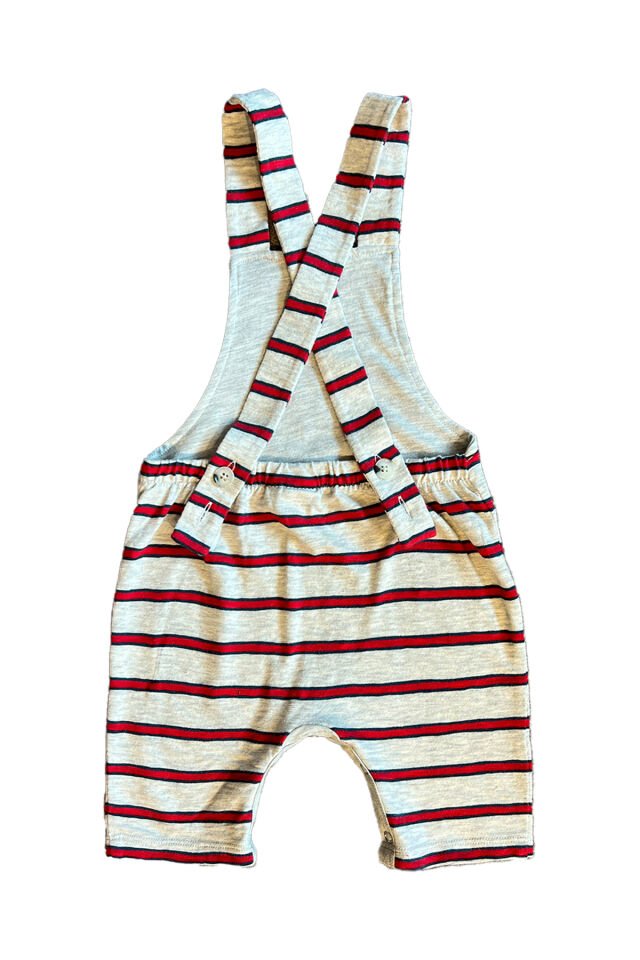 GRİ KIRMIZI ÇİZGİLİ UNISEX BEBEK SALOPET