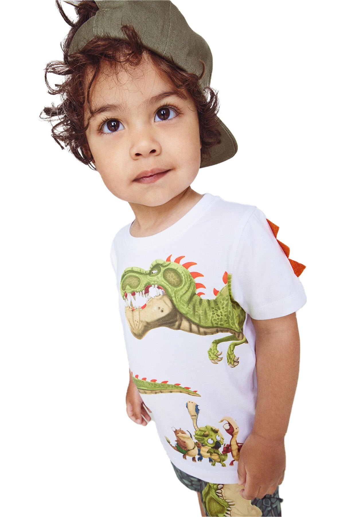 DİNOZOR BASKI VE KOL DETAYLI BEYAZ ERKEK ÇOCUK T-SHIRT