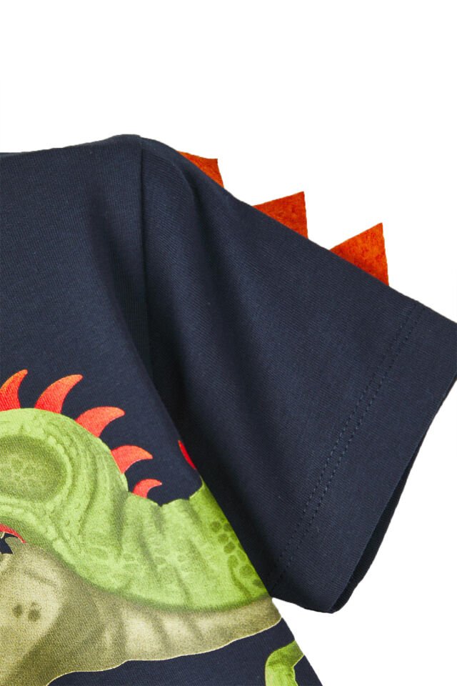 DİNOZOR BASKI VE KOL DETAYLI BEYAZ ERKEK ÇOCUK T-SHIRT