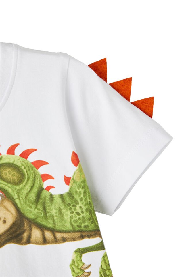 DİNOZOR BASKI VE KOL DETAYLI BEYAZ ERKEK ÇOCUK T-SHIRT