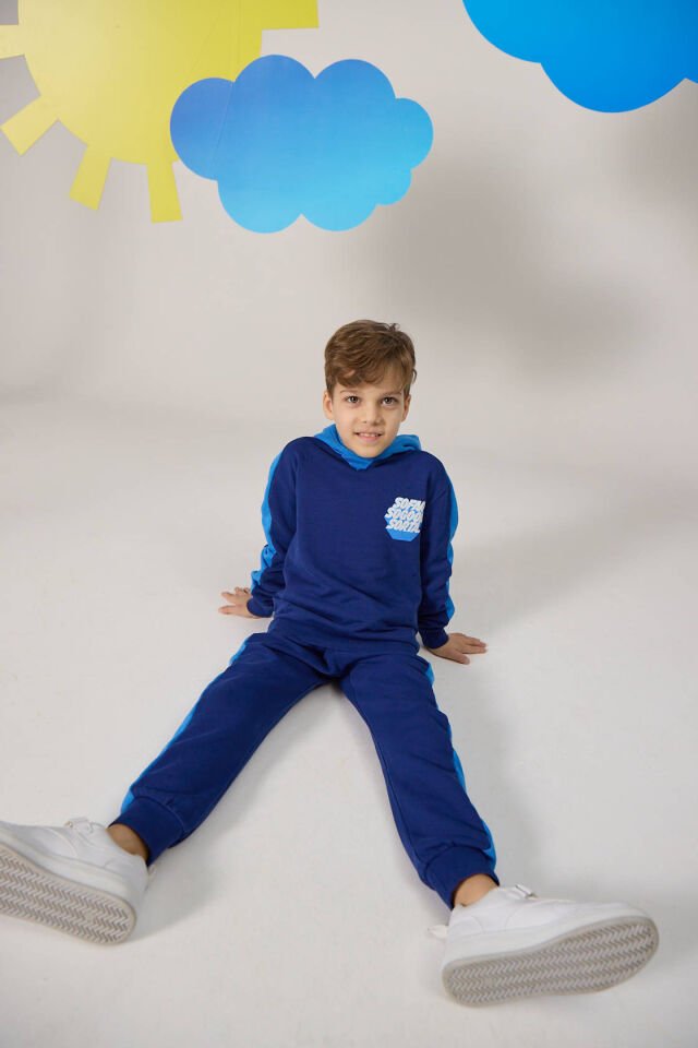 ''SO FAR SO GOOD'' BASKILI LACİVERT SWEATSHIRT VE PANTOLON TAKIM