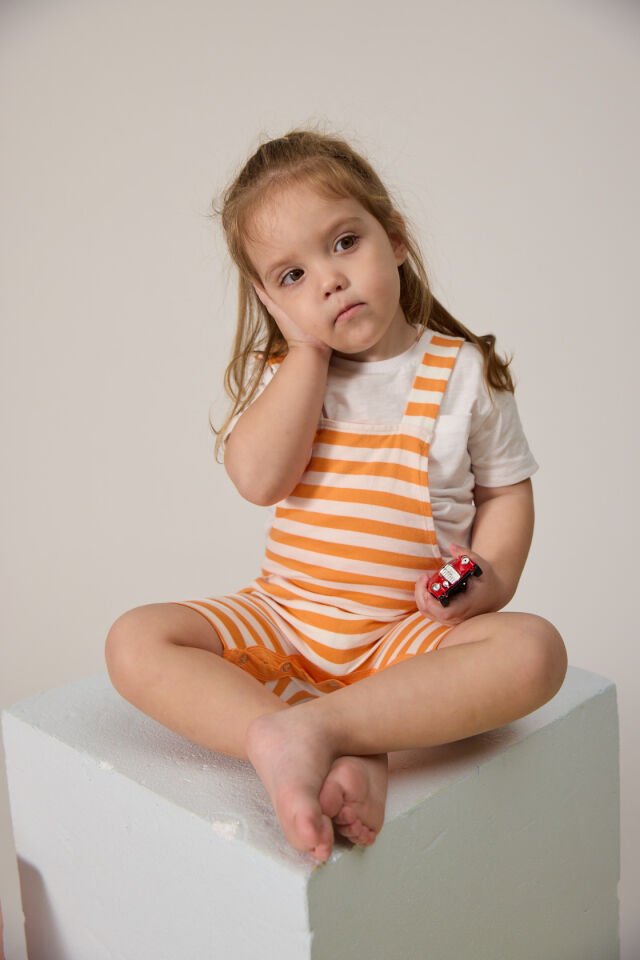 TURUNCU ÇİZGİLİ UNISEX BEBEK SALOPET