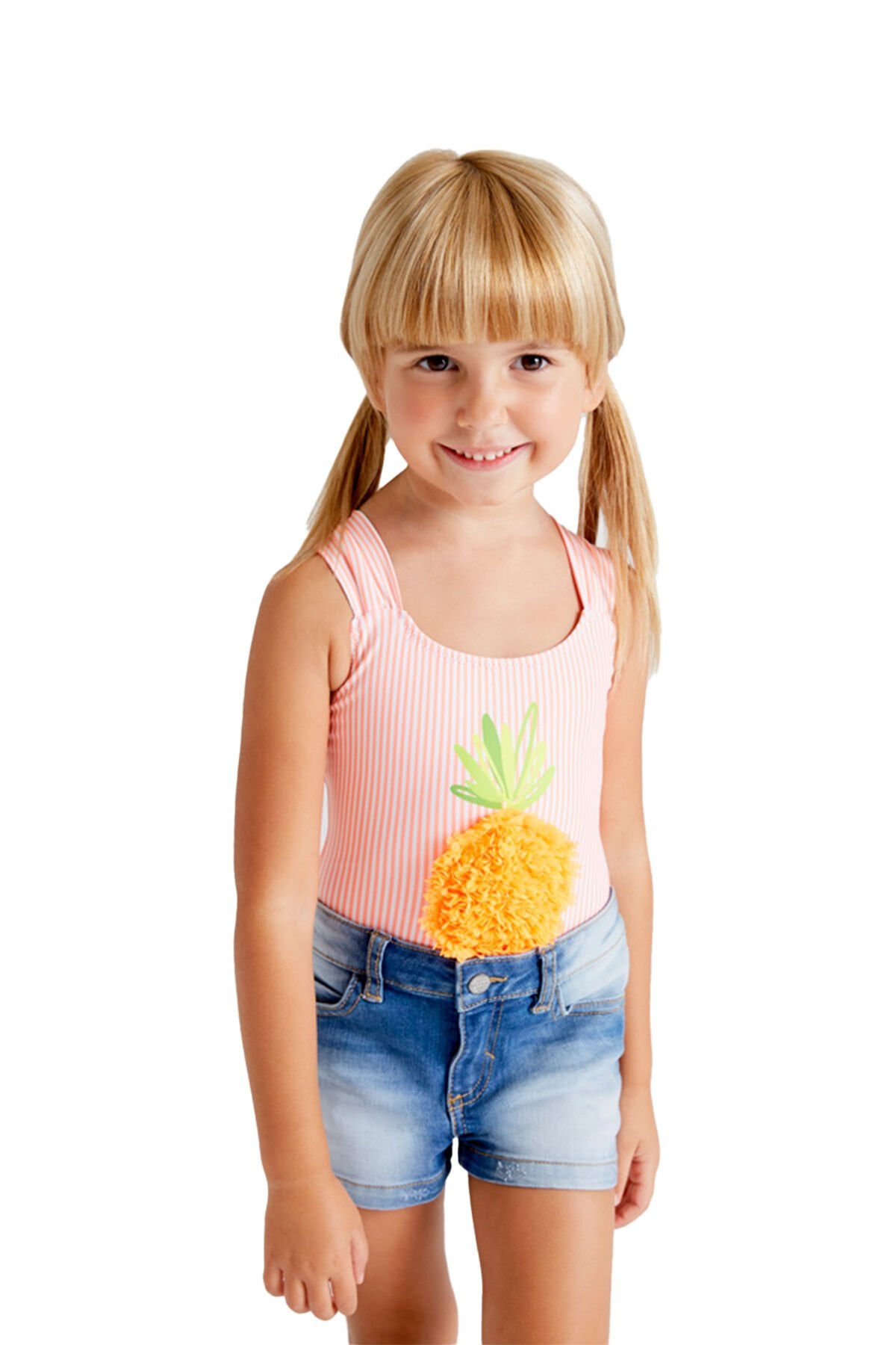 MERCAN RENGİ ANANAS İŞLEMELİ KIZ ÇOCUK MAYO