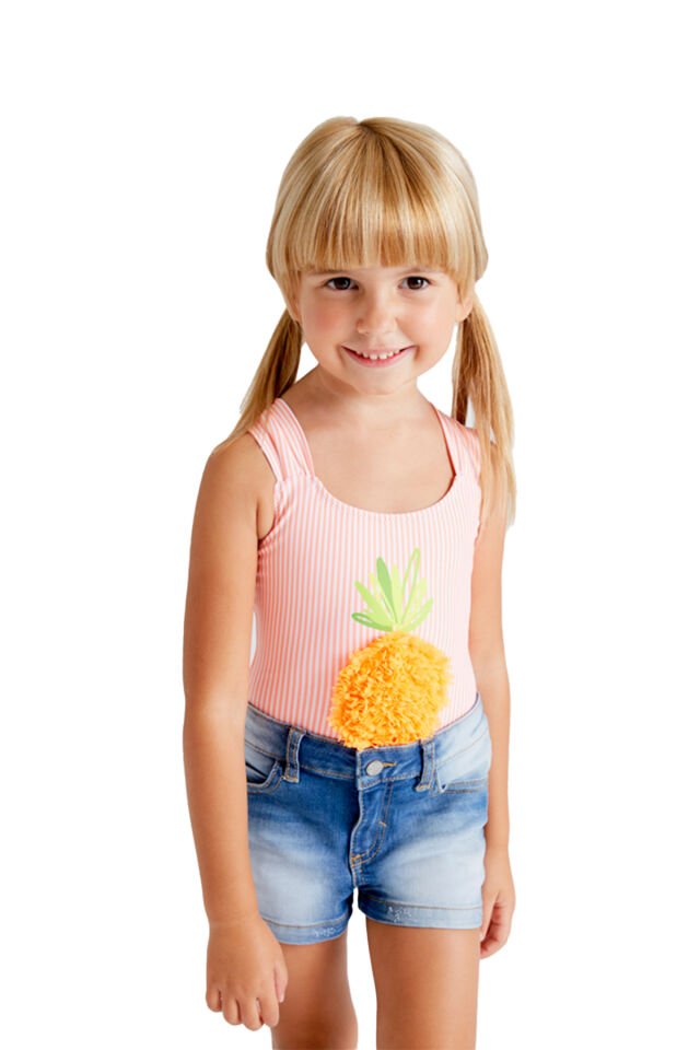 MERCAN RENGİ ANANAS İŞLEMELİ KIZ ÇOCUK MAYO