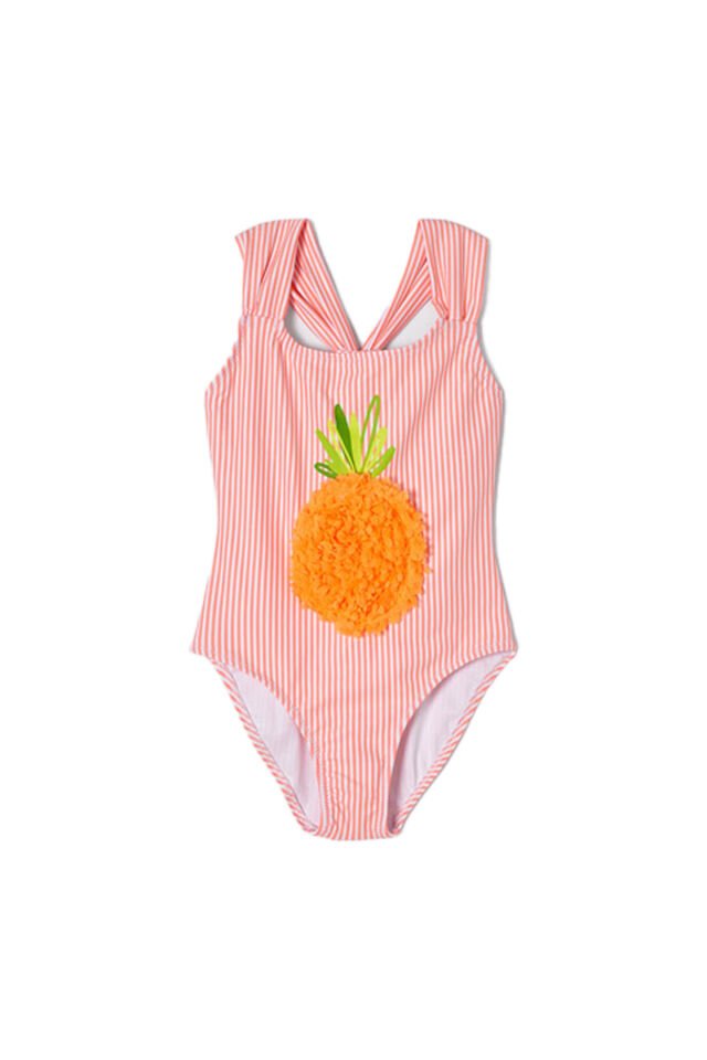 MERCAN RENGİ ANANAS İŞLEMELİ KIZ ÇOCUK MAYO