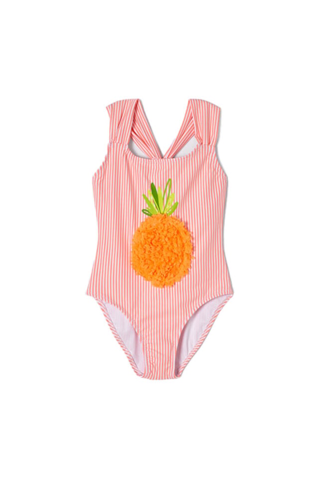 MERCAN RENGİ ANANAS İŞLEMELİ KIZ ÇOCUK MAYO
