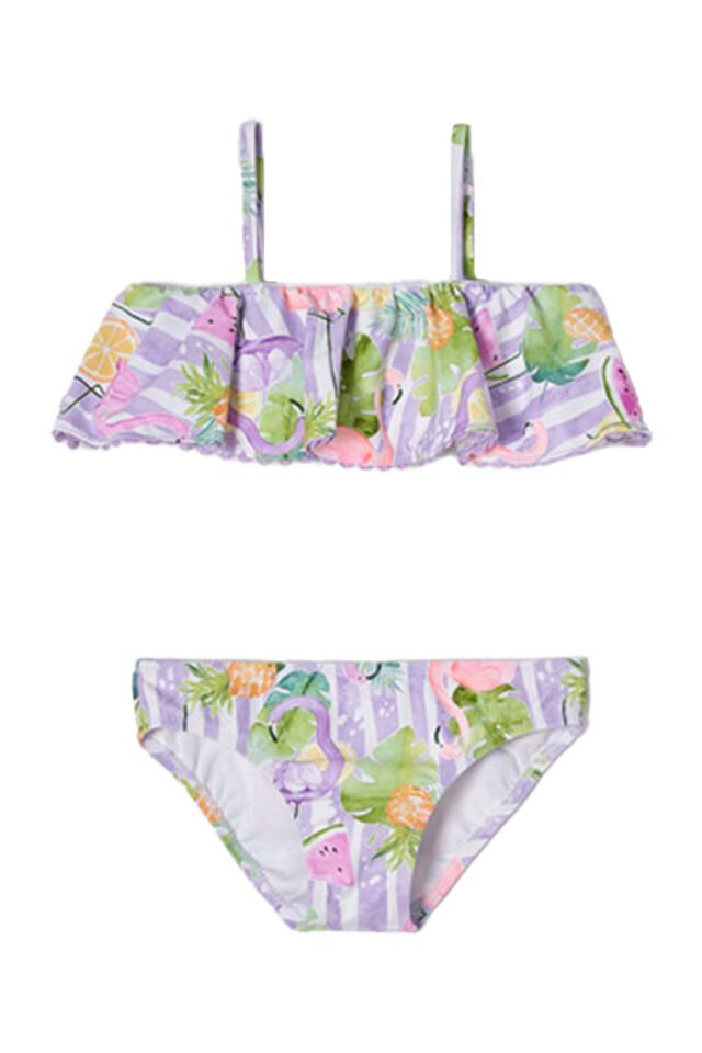 LİLA TROPİKAL DESENLİ KIZ ÇOCUK BİKİNİ