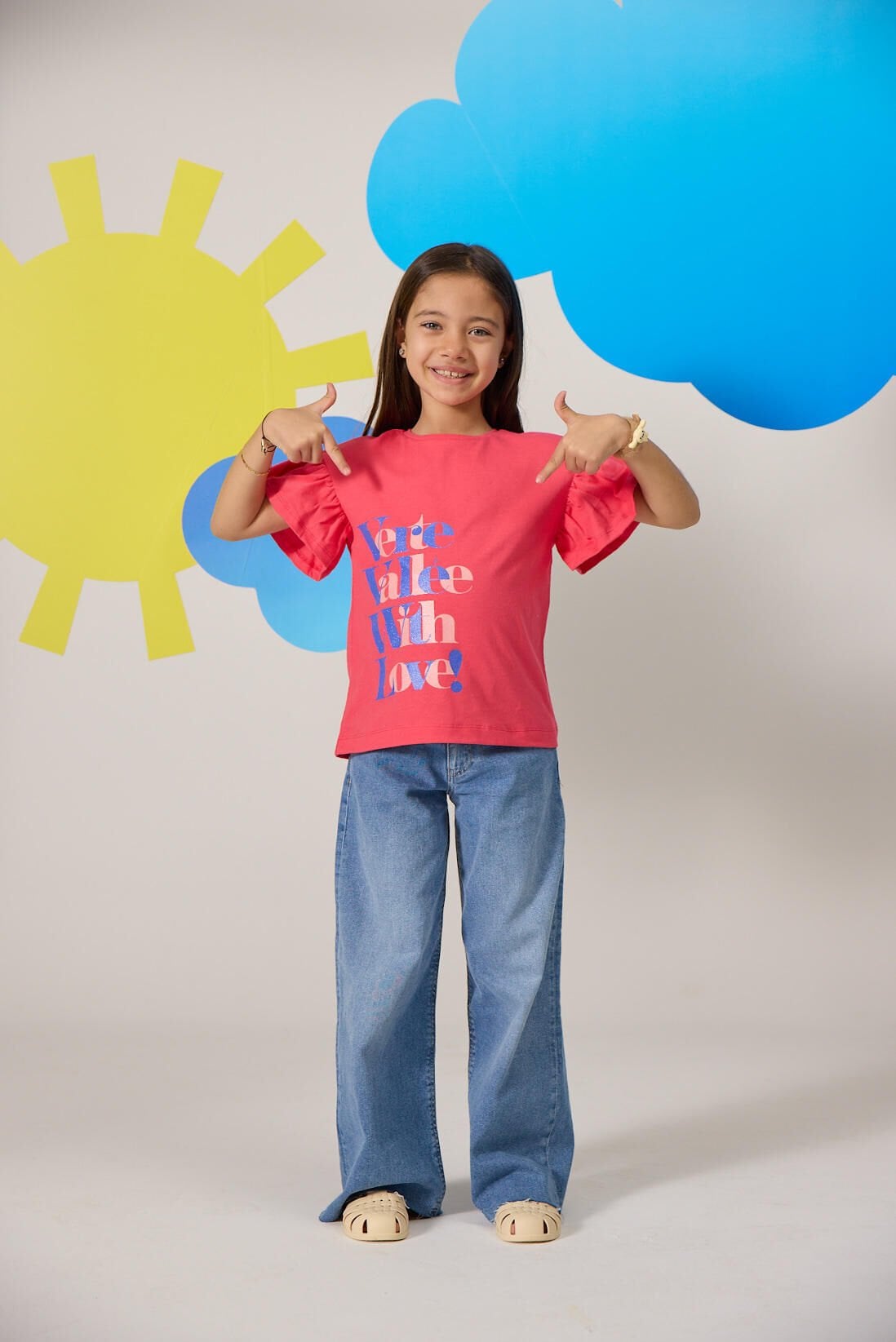 Fuşya Renkte Fırfırlı Ve Simli Kız Çocuk T-Shirt