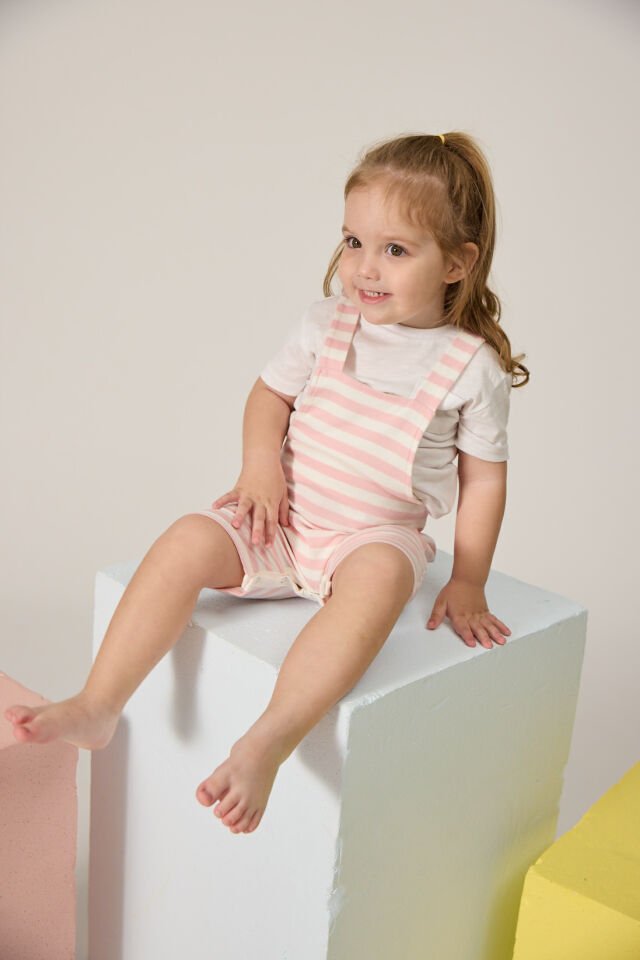 PEMBE ÇİZGİLİ UNISEX BEBEK SALOPET