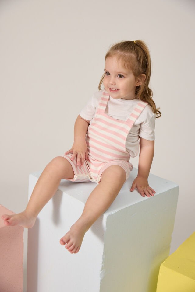 PEMBE ÇİZGİLİ UNISEX BEBEK SALOPET