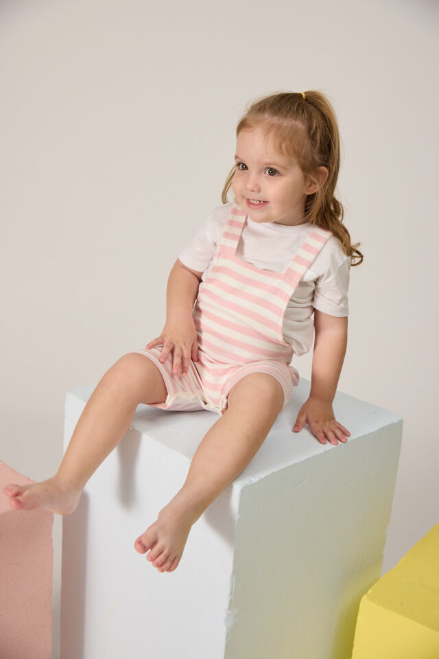PEMBE ÇİZGİLİ UNISEX BEBEK SALOPET