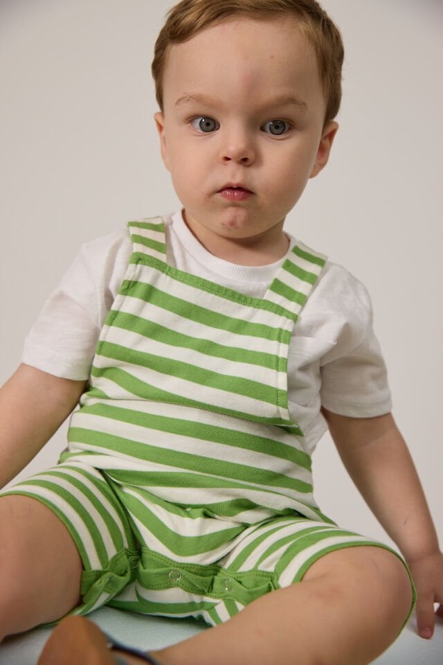 YEŞİL ÇİZGİLİ UNISEX BEBEK SALOPET