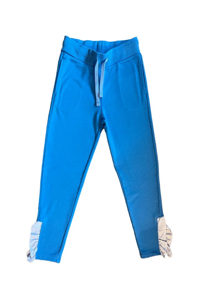 MAVİ RENKTE FIRFIRLI DETAYLI KIZ ÇOCUK PANTOLON VE SWEATSHIRT TAKIM