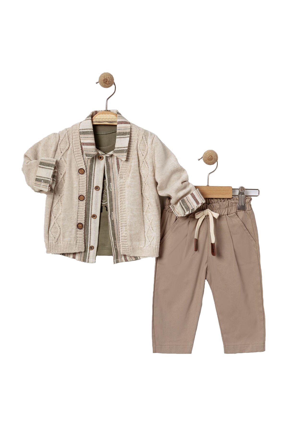 EKRU HIRKA VE GÖMLEK DETAYLI ERKEK BEBEK TAKIM