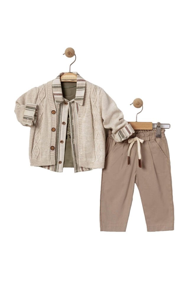 EKRU HIRKA VE GÖMLEK DETAYLI ERKEK BEBEK TAKIM