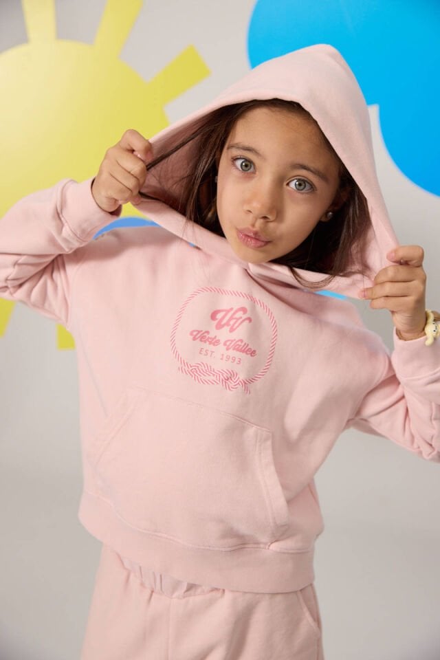 TOZ PEMBE GEMİCİ DÜĞÜMÜ BASKILI KIZ ÇOCUK SWEATSHIRT