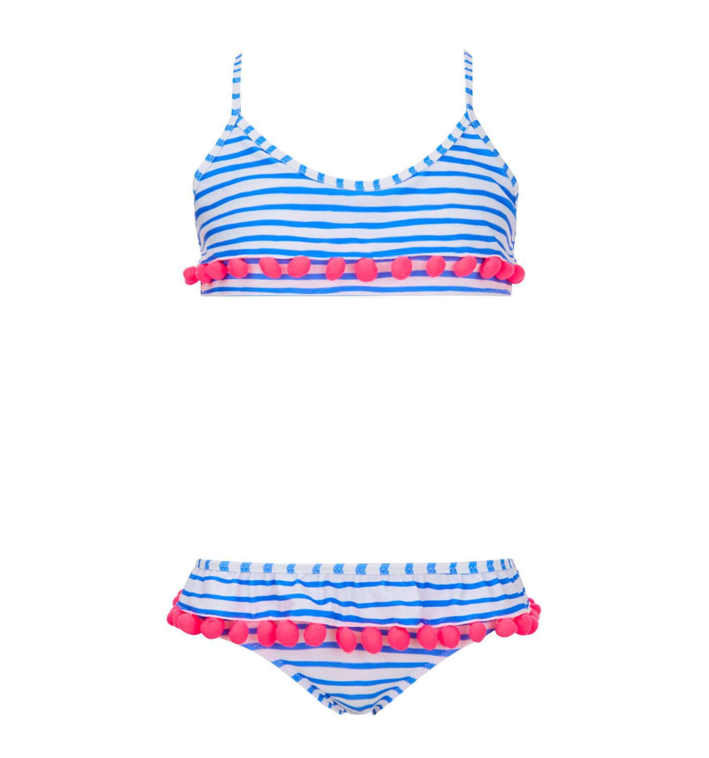 ÇİZGİLİ VE PONPONLU KIZ ÇOCUK BİKİNİ