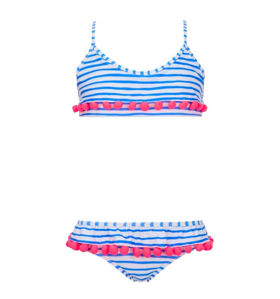 ÇİZGİLİ VE PONPONLU KIZ ÇOCUK BİKİNİ