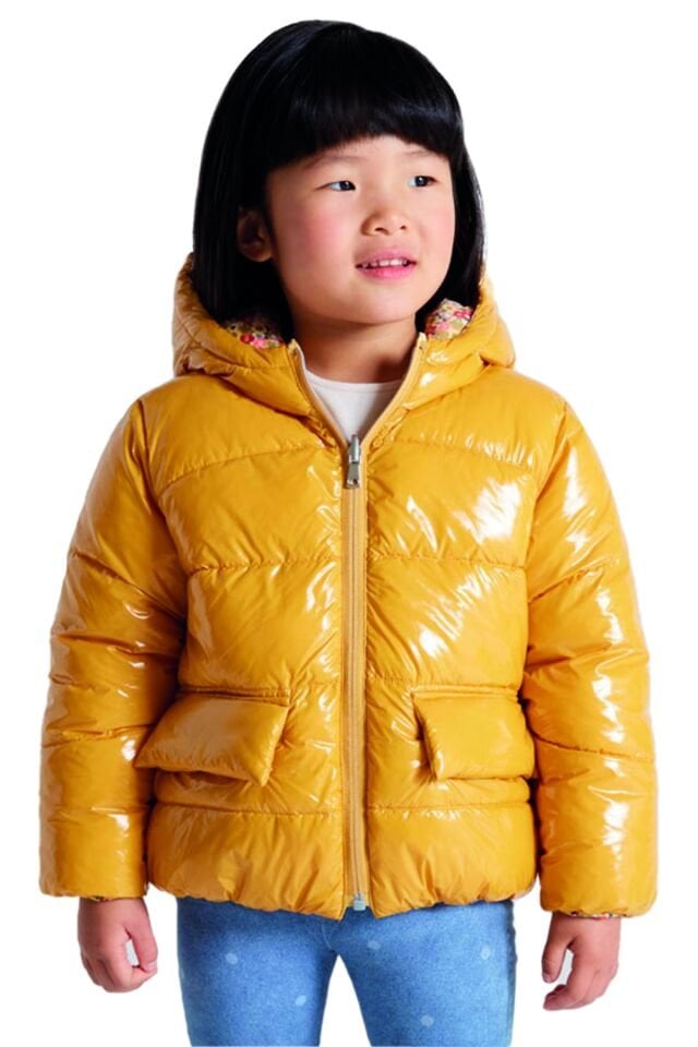 ÇİFT TARAFLI PARLAK VE ÇİÇEK DESENLİ KIZ ÇOCUK MONT