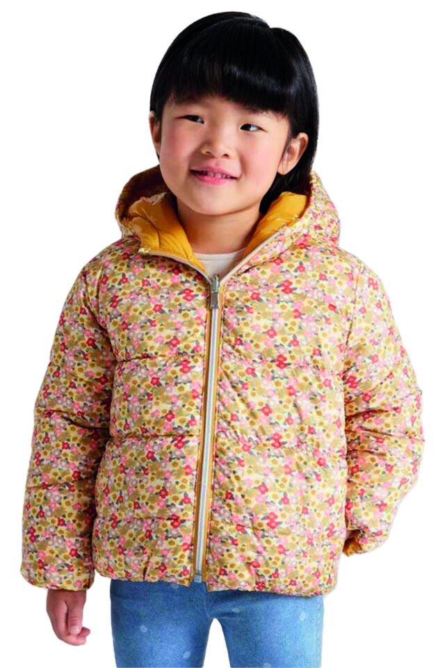 ÇİFT TARAFLI PARLAK VE ÇİÇEK DESENLİ KIZ ÇOCUK MONT