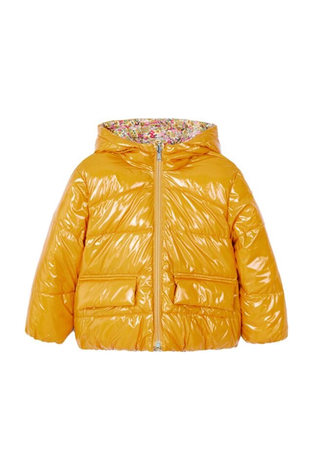 ÇİFT TARAFLI PARLAK VE ÇİÇEK DESENLİ KIZ ÇOCUK MONT