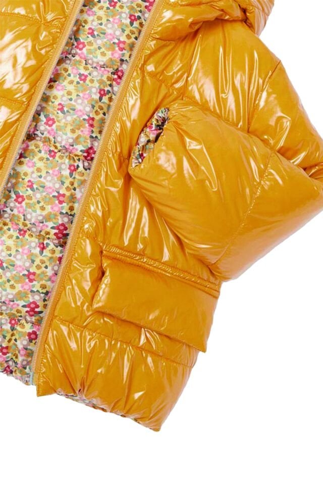 ÇİFT TARAFLI PARLAK VE ÇİÇEK DESENLİ KIZ ÇOCUK MONT