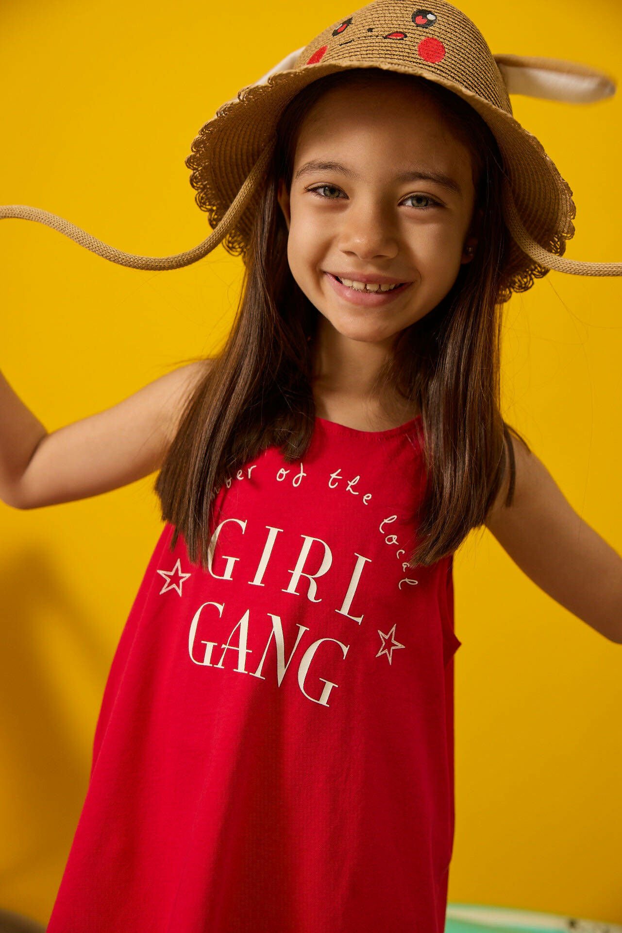 GIRL GANG BASKILI KIZ ÇOCUK ELBİSE