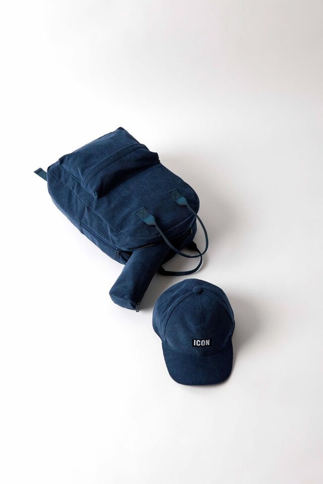 NKMNOLURO LACİVERT FİTİLLİ KADİFE SIRT ÇANTASI