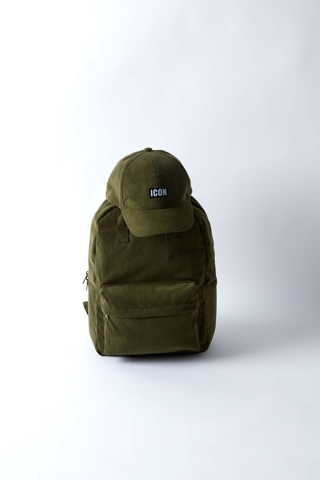 NKMNOLURO YEŞİL FİTİLLİ KADİFE SIRT ÇANTASI