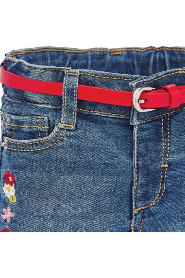 ÇİÇEK NAKIŞ DETAYLI KIZ BEBEK DENIM PANTOLON